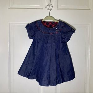 Jacadi Denim Pleated Dress with Plaid Trim 12mo